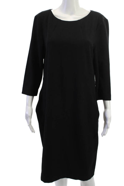 MM. La Fleur Women Shift Dress Black 3/4 Sleeve Round Neck Zip Size 14
