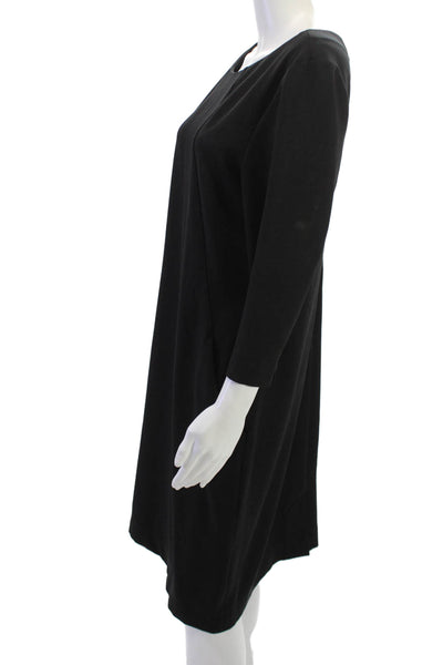 MM. La Fleur Women Shift Dress Black 3/4 Sleeve Round Neck Zip Size 14