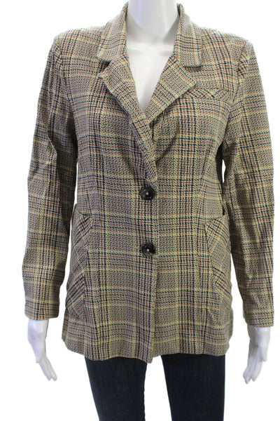 Cabi Womens Beige Plaid Collared Blazer Button Front Long Sleeve Size 10