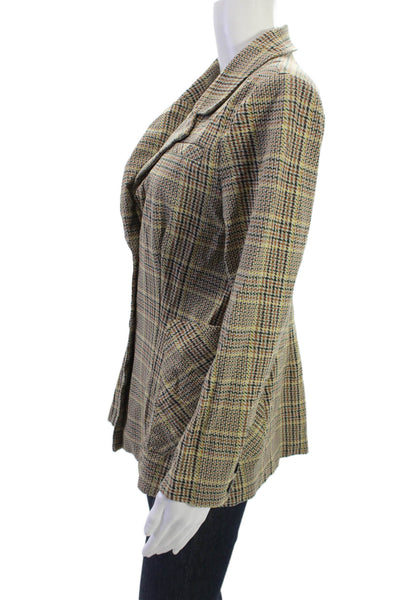 Cabi Womens Beige Plaid Collared Blazer Button Front Long Sleeve Size 10