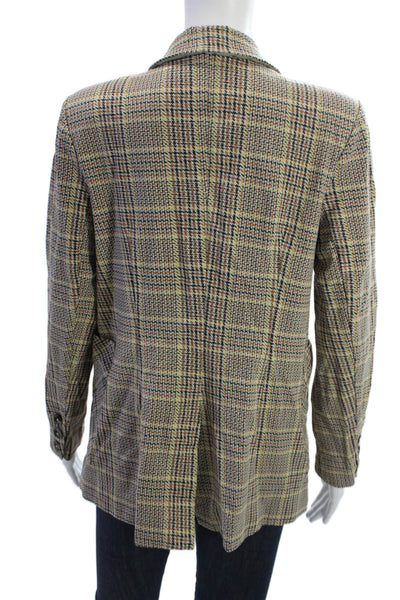 Cabi Womens Beige Plaid Collared Blazer Button Front Long Sleeve Size 10
