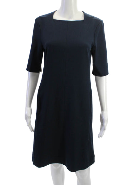 MM. La Fleur Womens Dark Blue Shift Dress Square Neck 3/4 Sleeve Size 6