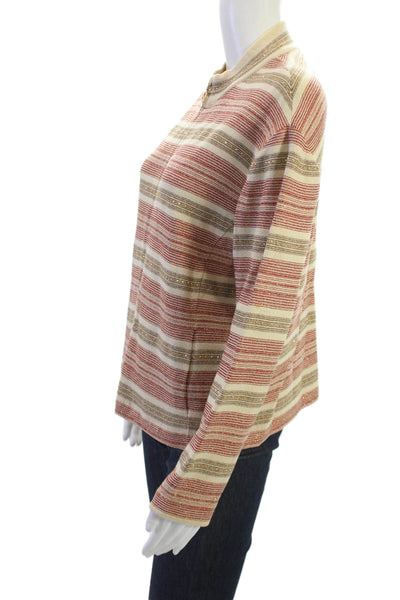 St John Sport By Marie Gray Women Beige Striped Jacket Crewneck Size M