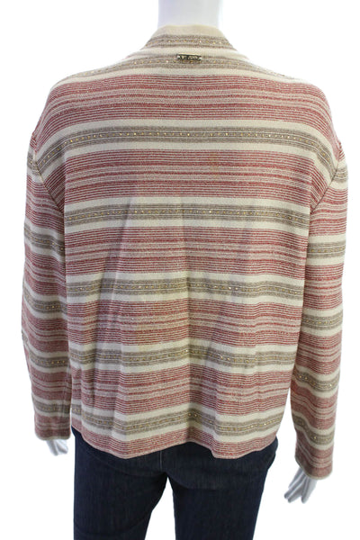 St John Sport By Marie Gray Women Beige Striped Jacket Crewneck Size M