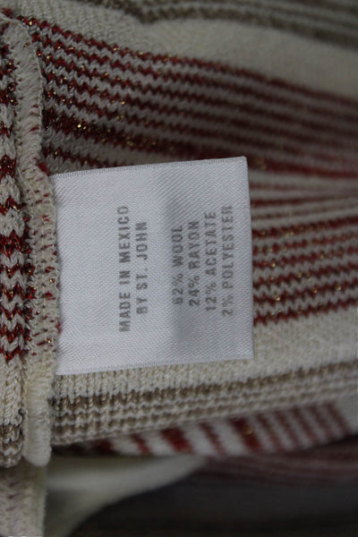 St John Sport By Marie Gray Women Beige Striped Jacket Crewneck Size M