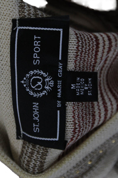 St John Sport By Marie Gray Women Beige Striped Jacket Crewneck Size M