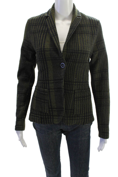 Transit Par Such Womens Black Plaid Collared Button Blazer Acrylic Size 1