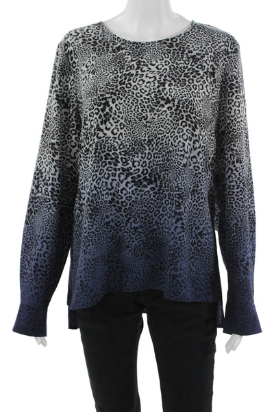 Vince Camuto Women Black Leopard Tunic Long Sleeve Round Neck Zip Size L