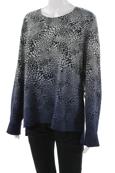 Vince Camuto Women Black Leopard Tunic Long Sleeve Round Neck Zip Size L
