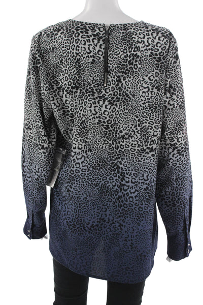 Vince Camuto Women Black Leopard Tunic Long Sleeve Round Neck Zip Size L