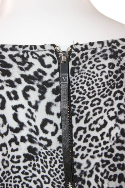 Vince Camuto Women Black Leopard Tunic Long Sleeve Round Neck Zip Size L