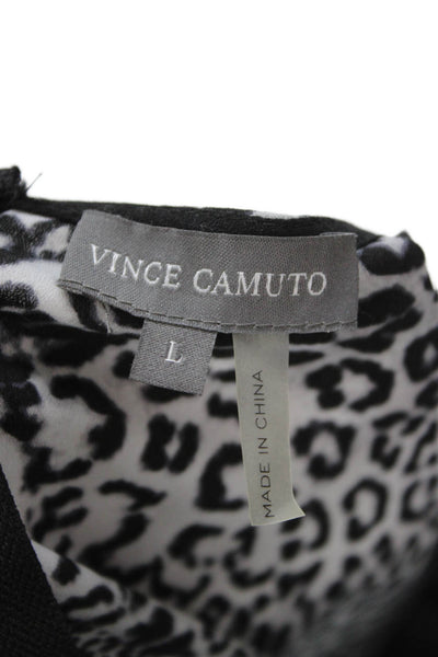 Vince Camuto Women Black Leopard Tunic Long Sleeve Round Neck Zip Size L