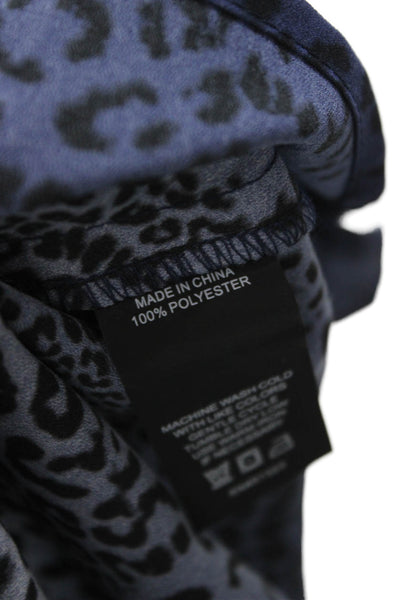 Vince Camuto Women Black Leopard Tunic Long Sleeve Round Neck Zip Size L