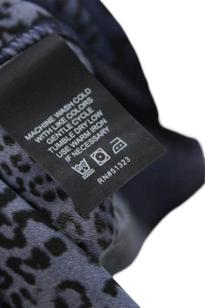 Vince Camuto Women Black Leopard Tunic Long Sleeve Round Neck Zip Size L