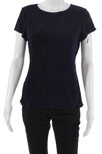 Onyx Nite Women Basic T-Shirt Dark Blue Round Neck Short Sleeve Size M