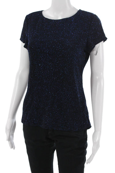 Onyx Nite Women Basic T-Shirt Dark Blue Round Neck Short Sleeve Size M
