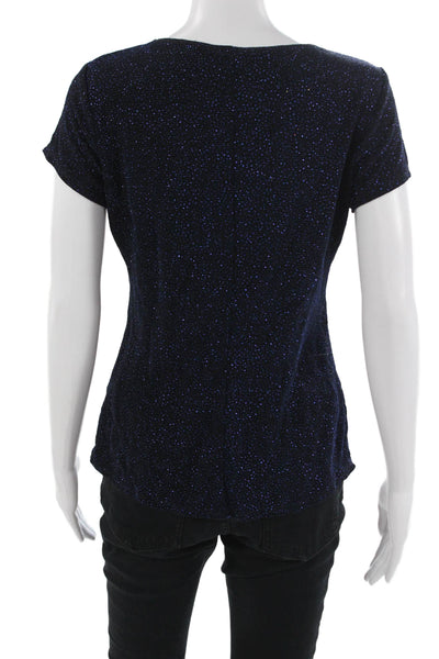 Onyx Nite Women Basic T-Shirt Dark Blue Round Neck Short Sleeve Size M