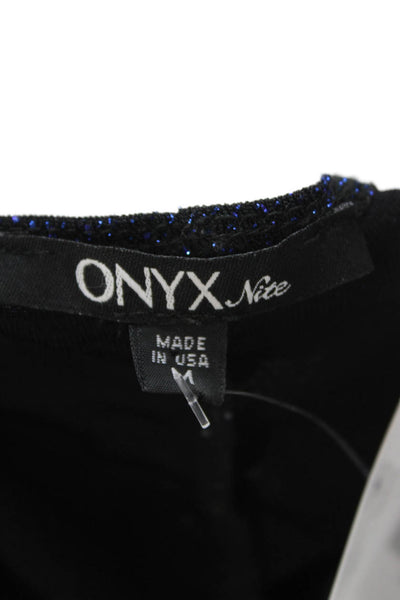 Onyx Nite Women Basic T-Shirt Dark Blue Round Neck Short Sleeve Size M
