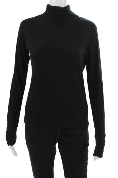 French Connection Women Basic Black Cotton Mock Neck Long Sleeve Top Size M