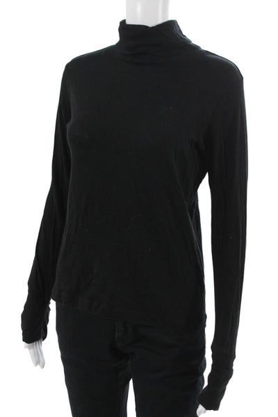 French Connection Women Basic Black Cotton Mock Neck Long Sleeve Top Size M
