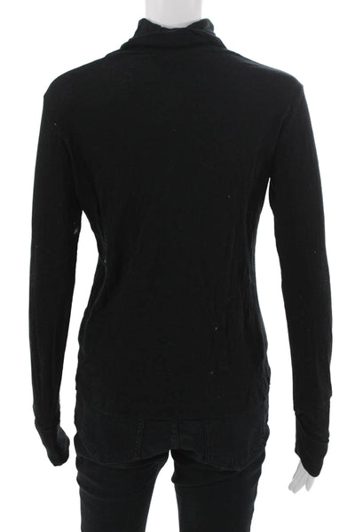 French Connection Women Basic Black Cotton Mock Neck Long Sleeve Top Size M
