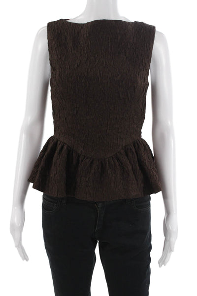 Zara Women Brown Polyester Sleeveless Zip Blouse Classic Fall Size S
