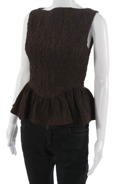 Zara Women Brown Polyester Sleeveless Zip Blouse Classic Fall Size S