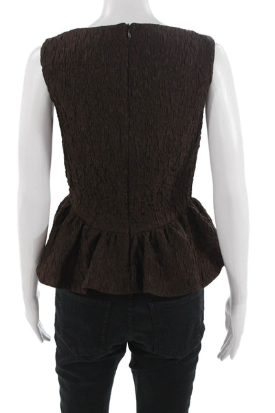 Zara Women Brown Polyester Sleeveless Zip Blouse Classic Fall Size S