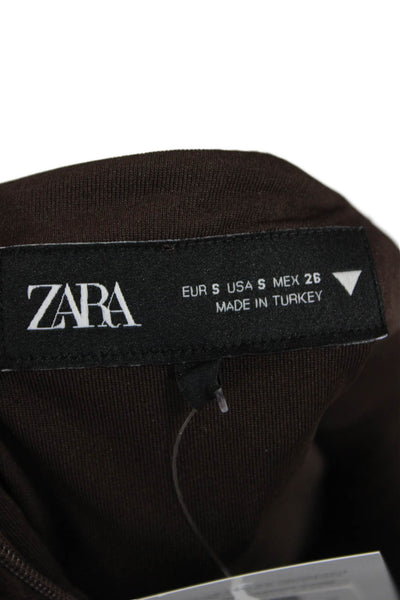 Zara Women Brown Polyester Sleeveless Zip Blouse Classic Fall Size S