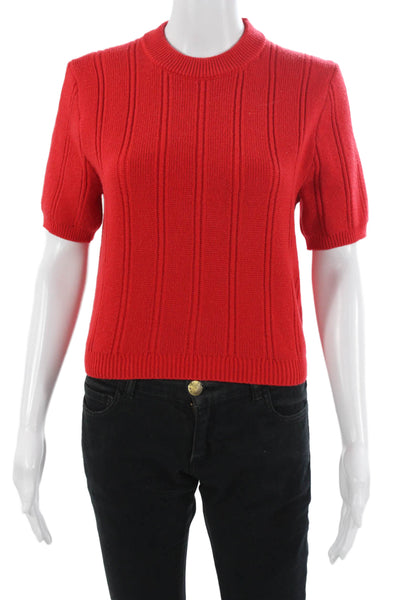 Zara Unisex Striped Red Pullover Sweater Crew Neck Short Sleeve Size L