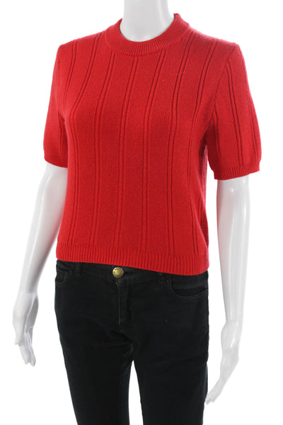 Zara Unisex Striped Red Pullover Sweater Crew Neck Short Sleeve Size L
