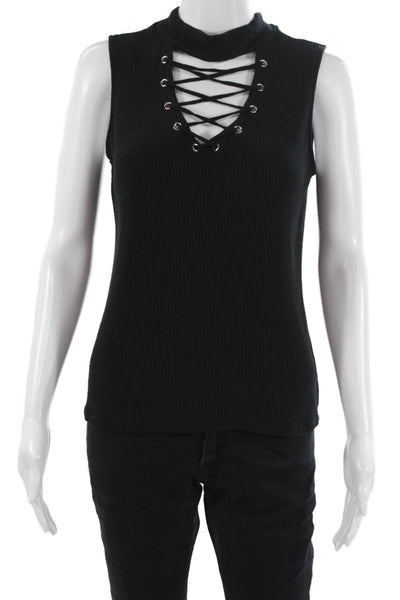 Generation Love Women Black Lace Up Mock Neck Sleeveless Tank Size M