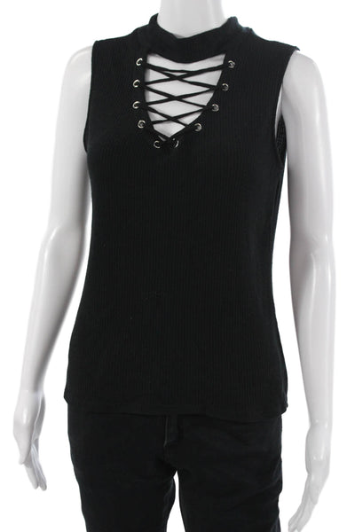 Generation Love Women Black Lace Up Mock Neck Sleeveless Tank Size M