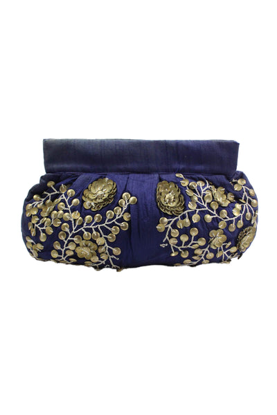 Moyna Womens Embroidered Snap Closure Clutch Bag Blue