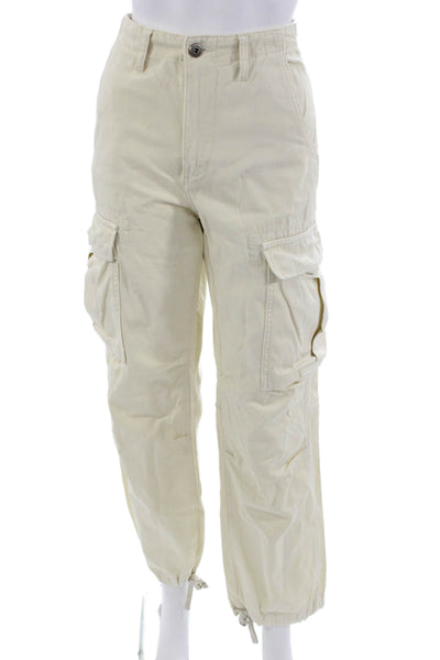 Zara Unisex Cargo Jogger Pants Beige Cotton Button Size 4