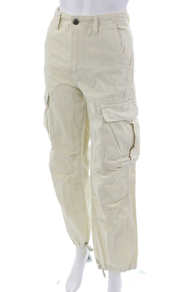 Zara Unisex Cargo Jogger Pants Beige Cotton Button Size 4