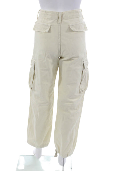 Zara Unisex Cargo Jogger Pants Beige Cotton Button Size 4