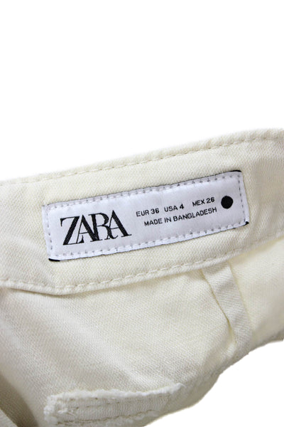 Zara Unisex Cargo Jogger Pants Beige Cotton Button Size 4