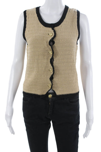 Central Park West Women Sleeveless Round Neck Beige Top Size S