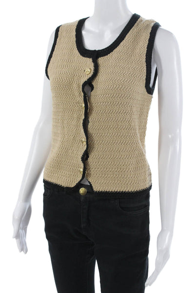 Central Park West Women Sleeveless Round Neck Beige Top Size S