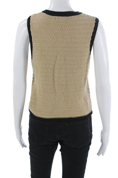 Central Park West Women Sleeveless Round Neck Beige Top Size S