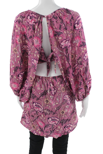 Jens Pirate Booty Women Pink Floral V-Neck Long Sleeve Bohemian Dress Size S