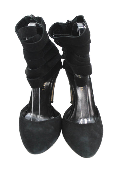 Loeffler Randall Womens Suede Ankle Strap Zip Up Pumps Black Size 8 B