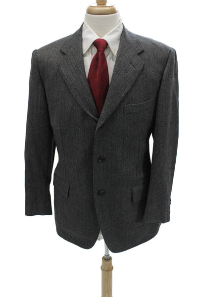 Faconnable Mens Dark Gray Herringbone 100% Wool Blazer Button Size 51