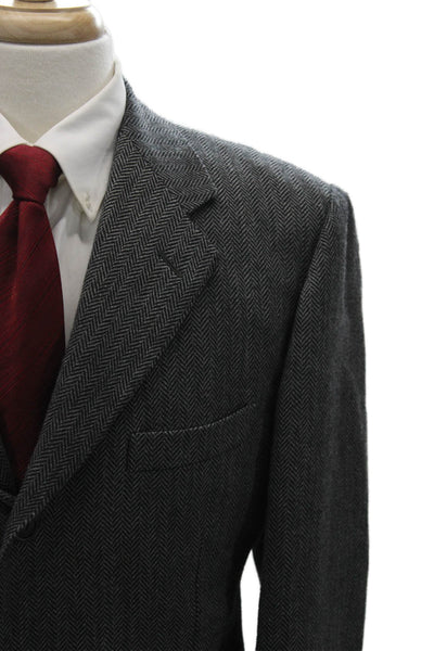 Faconnable Mens Dark Gray Herringbone 100% Wool Blazer Button Size 51