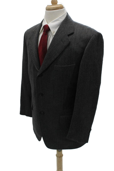Faconnable Mens Dark Gray Herringbone 100% Wool Blazer Button Size 51