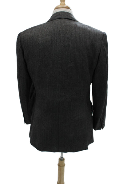 Faconnable Mens Dark Gray Herringbone 100% Wool Blazer Button Size 51