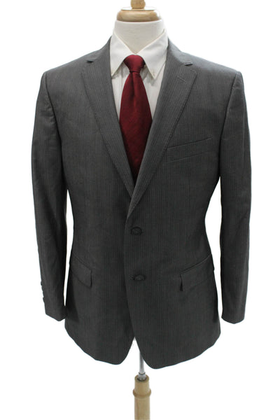 Z Zegna Mens Dark Gray Striped Wool Suit Jacket Size 50