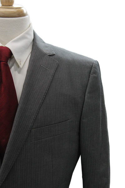 Z Zegna Mens Dark Gray Striped Wool Suit Jacket Size 50