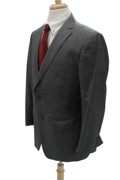 Z Zegna Mens Dark Gray Striped Wool Suit Jacket Size 50